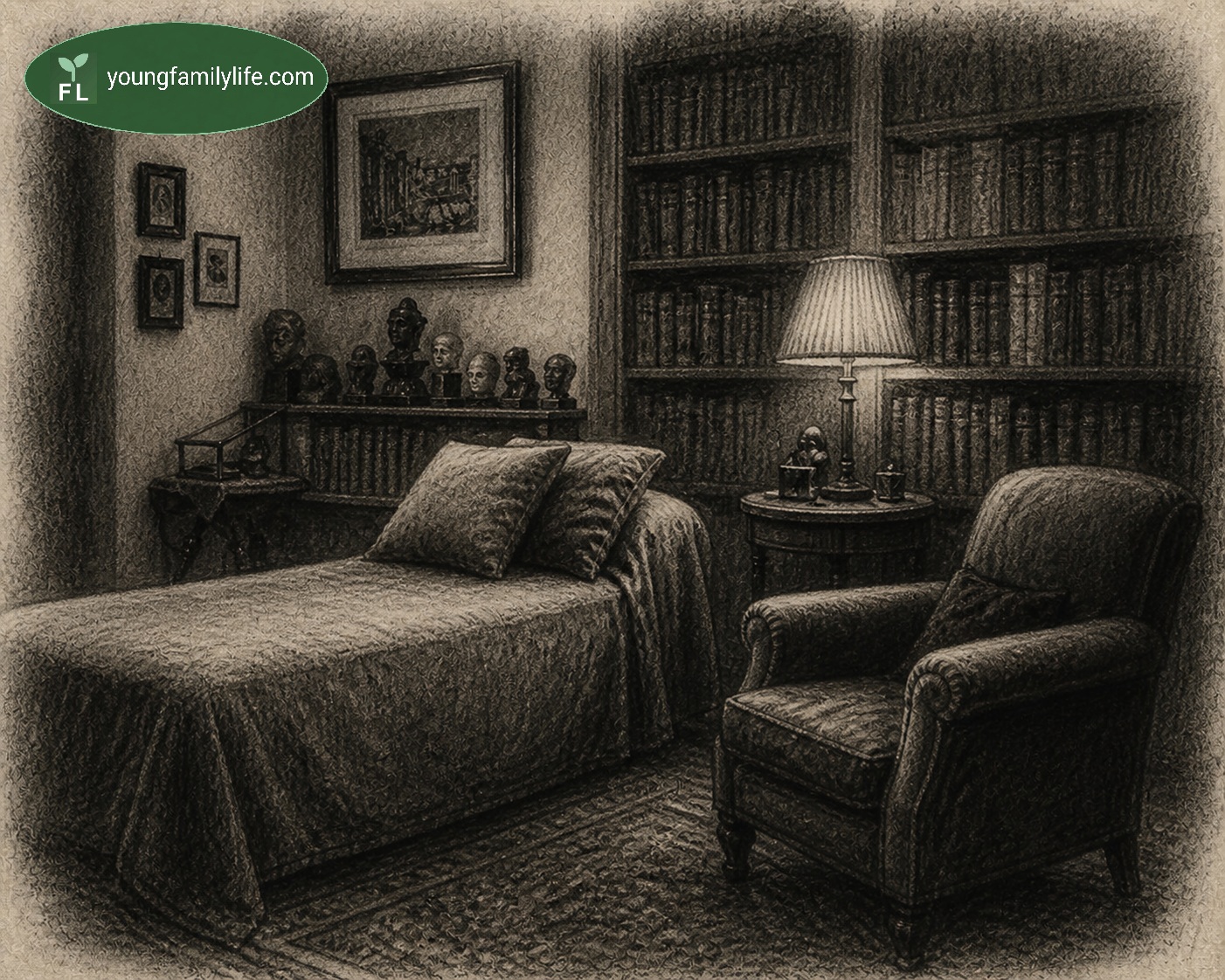 A quiet study interior with books and a chair, evoking the reflective tradition of psychoanalytic thought.