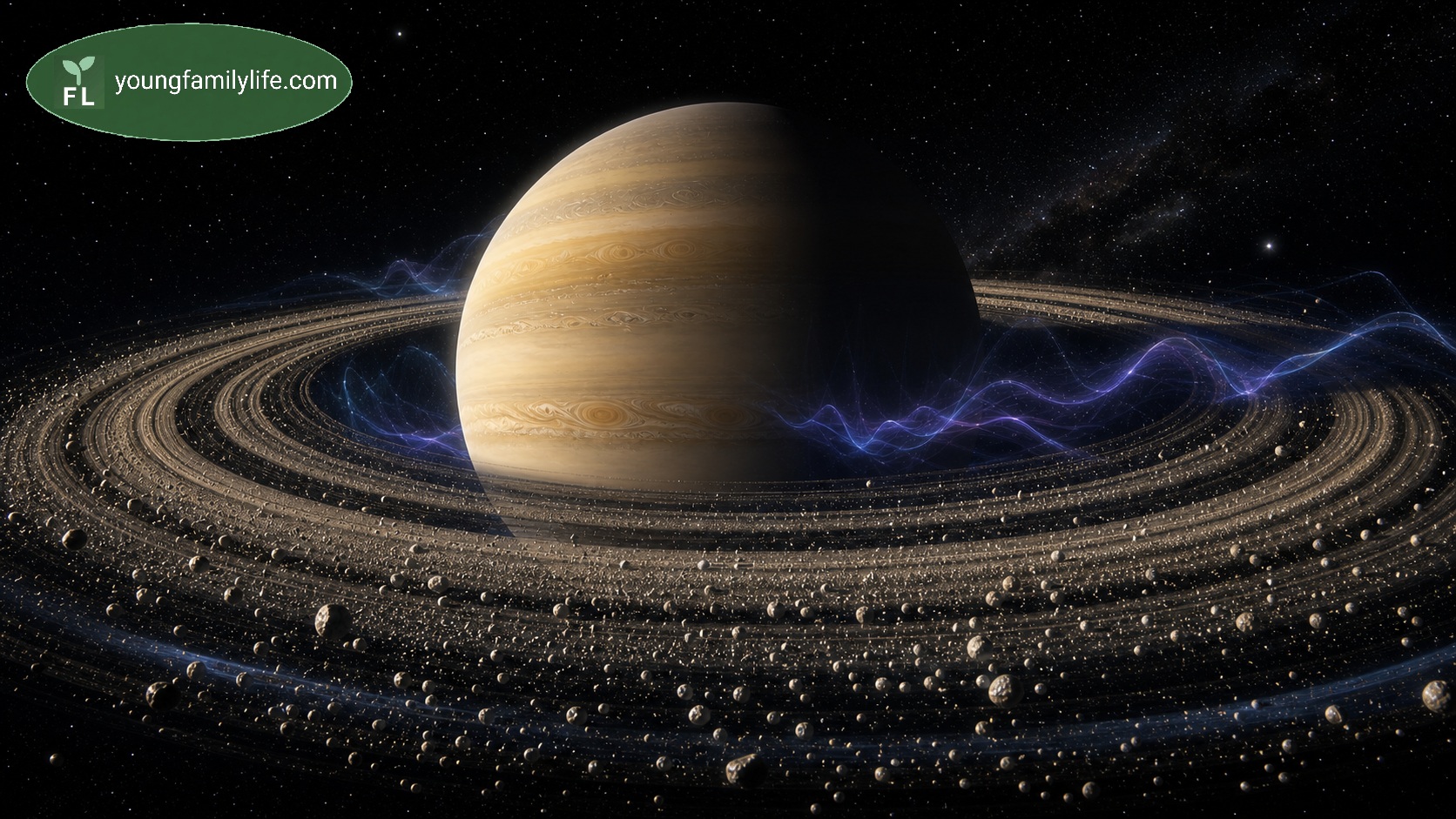 Saturn and its rings photographed against deep space by the Cassini spacecraft.