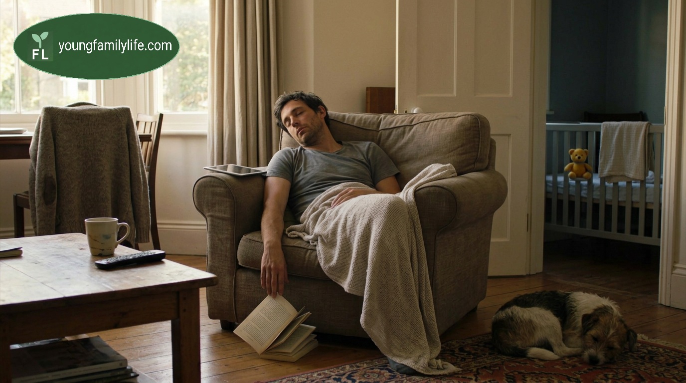 Two scenes of natural sleep — an afternoon nap and an evening rest — showing that sleep takes different forms at different times.