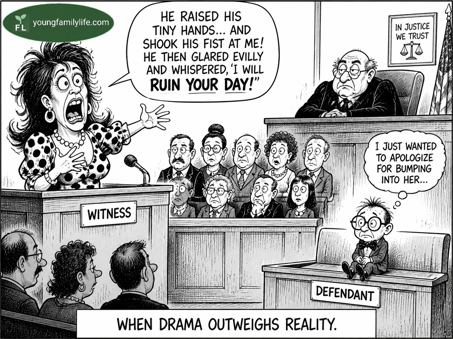 An empty witness stand in a courtroom, lit from above — a powerful symbol of the weight placed on a single person's memory in legal proceedings.